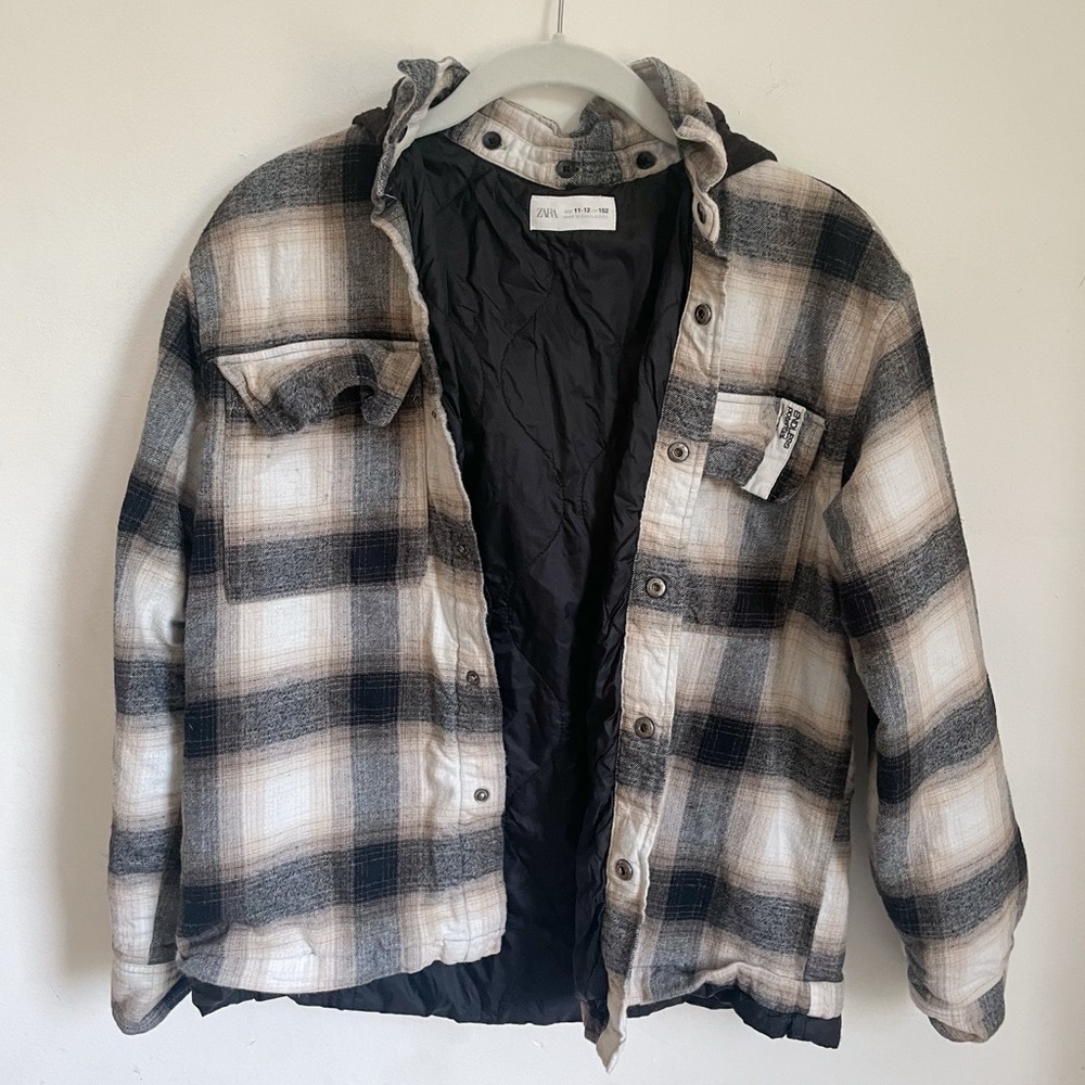 Boys Zara Plaid Hooded Jacket